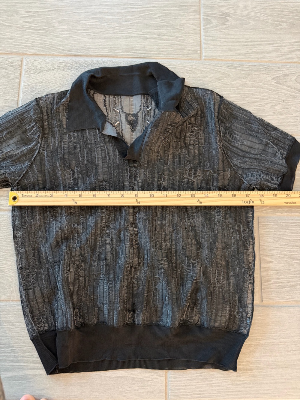 MAISON MARGIELA Open Ladder Knit Textured Distressed Polo Black VGUC - Picture 5 of 6